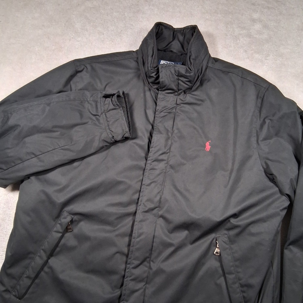 Polo Ralph Lauren Jacket Mens L Black Fleece Lined Full Zip Pony Windbreaker